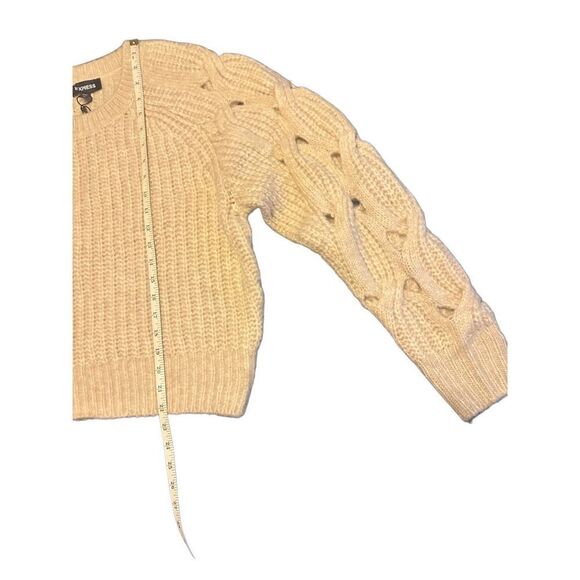 Express XSmall Open Cable Raglan Sleeve Sweater - beige - Picture 9 of 15